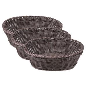 Cosy & Trendy 3x stuks ovale broodmanden/serveermanden bruin kunststof L25 x B20 x H8 cm -