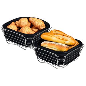 Kesper Broodmandje met stof - 2x - metaal/peva - zwart - vierkant - D26 x H11 cm -