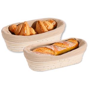 Kesper Broodmandje speciaal voor afbakbroodjes - 2x - nagaren/niet uitdrogen - met hoes - L28 x B15 x H8 cm -