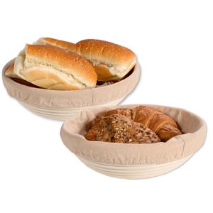 Kesper Broodmandje speciaal voor afbakbroodjes - 2x - nagaren/niet uitdrogen - met hoes - D25 x H8 cm -