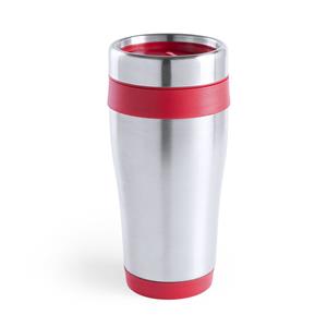 Merkloos Warmhoudbeker/thermos isoleer koffiebeker/mok - RVS - zilver/rood - 450 ml -