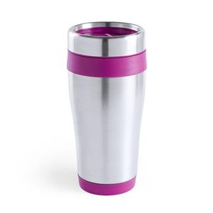 Merkloos Warmhoudbeker/thermos isoleer koffiebeker/mok - RVS - zilver/roze - 450 ml -