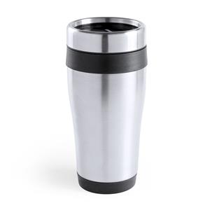 Merkloos Warmhoudbeker/thermos isoleer koffiebeker/mok - RVS - zilver/zwart - 450 ml -