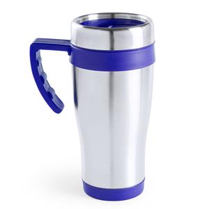 Merkloos Warmhoudbeker/thermos isoleer koffiebeker/mok - RVS - zilver/blauw - 450 ml -