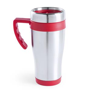 Merkloos Warmhoudbeker/thermos isoleer koffiebeker/mok - RVS - zilver/rood - 450 ml -
