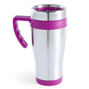 Merkloos Warmhoudbeker/thermos isoleer koffiebeker/mok - RVS - zilver/roze - 450 ml -