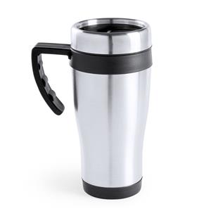 Merkloos Warmhoudbeker/thermos isoleer koffiebeker/mok - RVS - zilver/zwart - 450 ml -