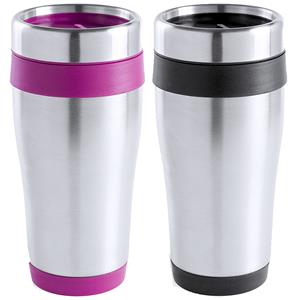Merkloos Warmhoudbekers/thermos isoleer koffiebekers/mokken - 2x stuks - RVS - zwart en roze - 450 ml -