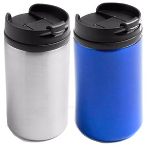 Bellatio Decorations Set van 2x stuks Warmhoudbekers/warm houd bekers metallic grijs en blauw 320 ml -