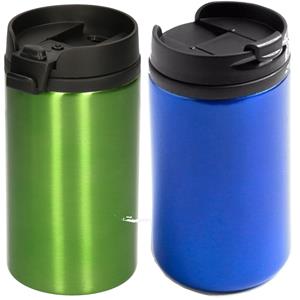 Bellatio Decorations Set van 2x stuks Warmhoudbekers/warm houd bekers metallic groen en blauw 320 ml -