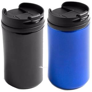 Bellatio Decorations Set van 2x stuks Warmhoudbekers/warm houd bekers metallic zwart en blauw 300 ml -