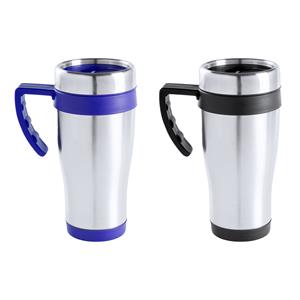 Merkloos Warmhoudbekers/thermos isoleer koffiebekers/mokken - 2x stuks - RVS - zwart en blauw - 450 ml -