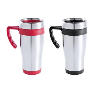 Merkloos Warmhoudbekers/thermos isoleer koffiebekers/mokken - 2x stuks - RVS - zwart en rood - 450 ml -