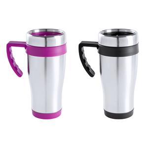 Merkloos Warmhoudbekers/thermos isoleer koffiebekers/mokken - 2x stuks - RVS - zwart en roze - 450 ml -