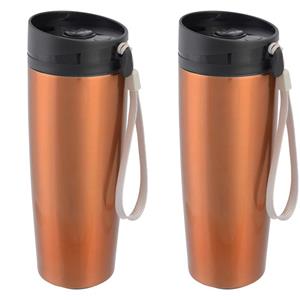 Merkloos RVS Thermosbeker - 2x - Koffie reisbeker - Isoleerbeker - brons - 380 ml -