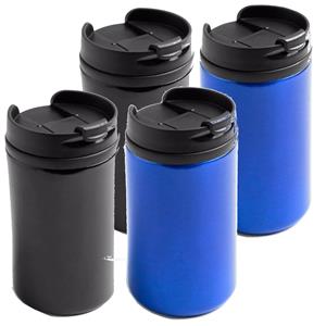 Bellatio Decorations Set van 4x stuks Warmhoudbekers/warm houd bekers metallic zwart en blauw 300 ml -