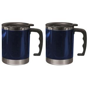 Merkloos 2x Dubbelwandige thermos/isoleer bekers 400 ml blauw -