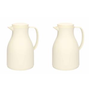 Merkloos Isoleerkan - 2x - wit - met drukknop - 1 liter - Koffiekan - thermoskan - warmhoud kan -