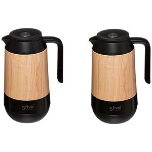 5five 2x stuks koffie/thee thermoskan/isoleerkan 1 liter houtlook -