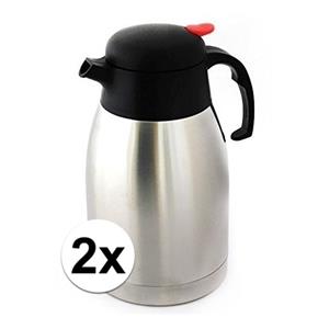 Merkloos 2x Koffiekannen/thermoskannen dubbelwandig 1,5 liter -