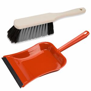 Buemag Stoffer en blik rood van metaal/hout met lip voor binnen -