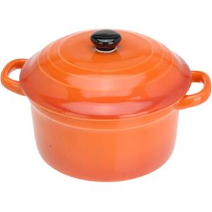 Excellent Houseware Mini stoofpannetje/ovenschaaltje met deksel oranje 9 cm van porselein -