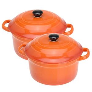 Excellent Houseware Set van 4x stuks mini stoofpannetjes/ovenschaaltjes met deksel oranje 9 cm van porselein -