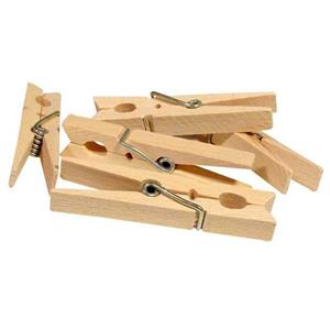 Merkloos Wasknijpers bamboe hout - 24x stuks - basic size 7 cm - was ophangen -