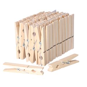 Merkloos Wasknijpers - 50x stuks - natuurlijke houtkleur - stevig ontwerp - 8 cm -