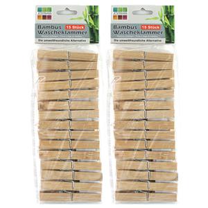 Jedermann wasknijpers - 30x - bamboe hout - 9,5 cm -