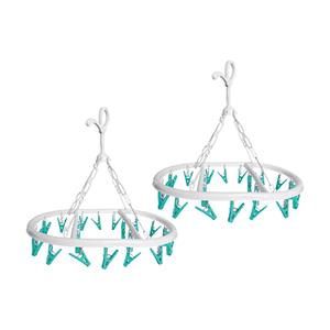 Merkloos Wasgoed droogcarrousel/droogmolen - 2x - 20 clips/knijpers - wit/groen - kunststof - 29 x cm -