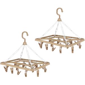 Urban Living Wasgoed droogcarrousel/droogmolen - 2x - 18 clips/knijpers - beige - kunststof - 31 x 33 cm -