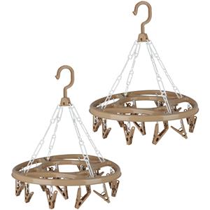 Urban Living Wasgoed droogcarrousel/droogmolen - 2x - 18 clips/knijpers - beige - kunststof - 32 cm -