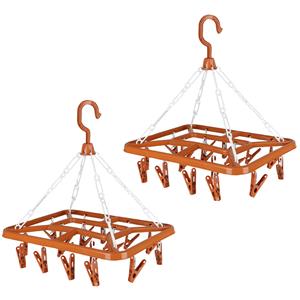 Urban Living Wasgoed droogcarrousel/droogmolen - 2x - 18 clips/knijpers - terra - kunststof - 31 x 33 cm -