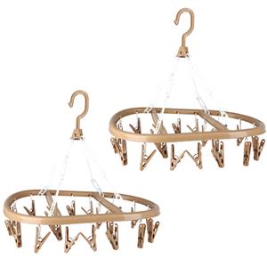 Urban Living Wasgoed droogcarrousel/droogmolen - 2x - 20 clips/knijpers - beige - kunststof - 30 x cm -