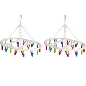 Merkloos Wasgoed droogcarrousel/droogmolen - 2x - 20 clips/knijpers - multi kleuren - kunststof - 29 x cm -