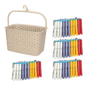 Merkloos Wasknijpers ophangmandje met haak - beige - en 96x gekleurde wasknijpers van 7,5 cm -
