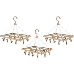 Urban Living Wasgoed droogcarrousel/droogmolen - 3x - 18 clips/knijpers - beige - kunststof - 31 x 33 cm -