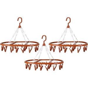 Urban Living Wasgoed droogcarrousel/droogmolen - 3x - 20 clips/knijpers - terra - kunststof - 30 x cm -