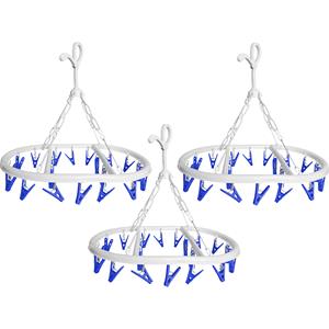 Merkloos Wasgoed droogcarrousel/droogmolen - 3x - 20 clips/knijpers - wit/blauw - kunststof - 29 x cm -