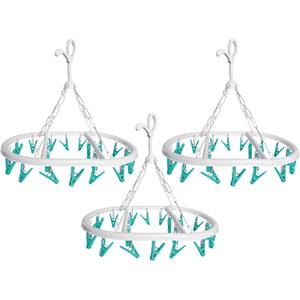 Merkloos Wasgoed droogcarrousel/droogmolen - 3x - 20 clips/knijpers - wit/groen - kunststof - 29 x cm -