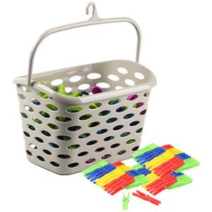 PlasticForte Wasknijpers ophang mandje/bakje - beige - met 72x plastic knijpers -
