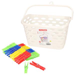 PlasticForte Wasknijpers ophang mandje/bakje - creme wit - met 72x plastic knijpers -