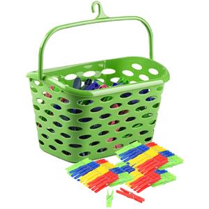 PlasticForte Wasknijpers ophang mandje/bakje - groen - met 72x plastic knijpers -