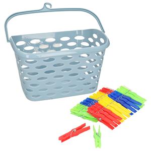 PlasticForte Wasknijpers ophang mandje/bakje - ijsblauw - met 72x plastic knijpers -