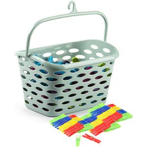 PlasticForte Wasknijpers ophang mandje/bakje - mintgroen - met 72x plastic knijpers -