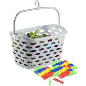 PlasticForte Wasknijpers ophang mandje/bakje - wit - met 72x plastic knijpers -