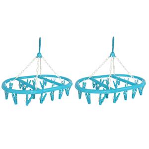 Merkloos 2x stuks droogcarrousel/droogmolentje blauw met 20 knijpers -