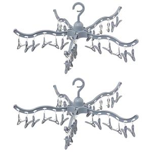 5five Wasgoed droogcarrousel/droogmolen - 2x - 30 clips/knijpers - grijs - kunststof - 62 x 17 cm -