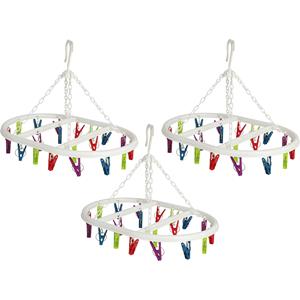 Merkloos Wasgoed droogcarrousel/droogmolen - 3x - 20 clips/knijpers - multi kleuren - kunststof - 29 x cm -